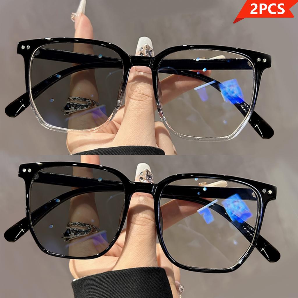 2Pcs Fashion Photochromic Square Reading Glasses Casual Style For All Face Types Magnification From +1.0 To +4.0