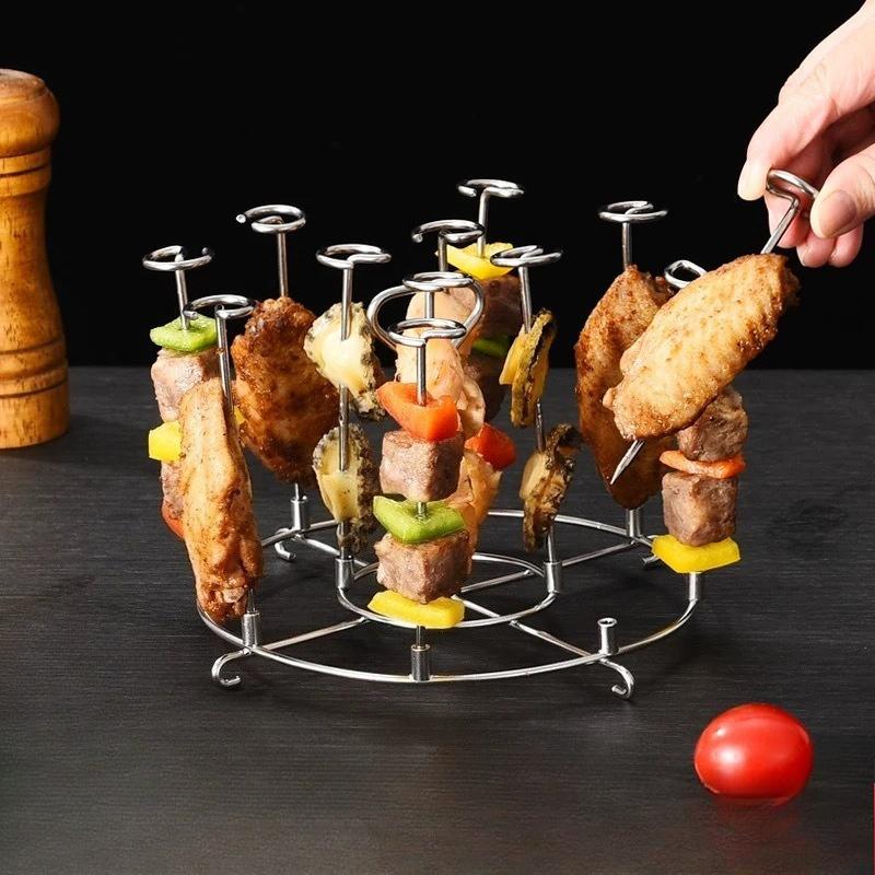 304 Stainless Steel Air Fryer Grill Rack, Multi-purpose Skewer Stand for Kitchen & Outdoor Barbecue