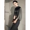 Dopamine French Black Chiffon Shirt Women's Long Sleeved Autumn Spring Beautiful Small Shirt Western-style Unique and Chic Top