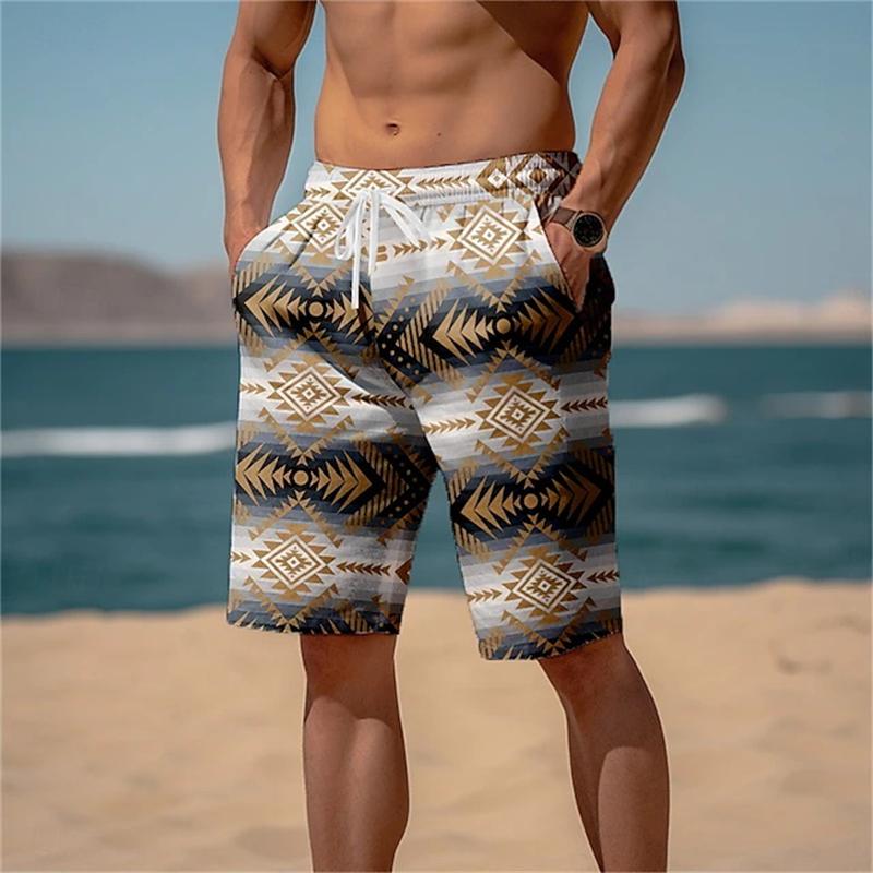 

Hawaiian Ethnic Pattern Beach Shorts For Men Geometric Pattern 3D Printed Swimming Trunks Unisex New Summer Vacation Short Pants 6XL