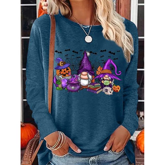 Tricouri cu mânecă lungă cu imprimeu amuzant pentru femei Pulover de zi cu zi Toamna Gnomi Toamna Dovleac Ziua Recunoștinței Topuri casual Harajuku