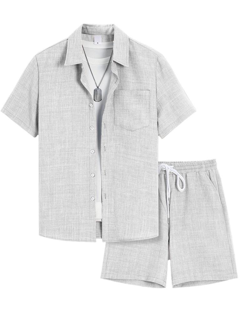 1116 solid color sports suit men's summer semi-zipper short-sleeved breathable casual shorts men's two-piece set