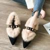 Trendy Fur Shoes Women's Autumn/winter Outerwear 2026 New Style Versatile Pointed Mid Heel Coarse Heel Shoe Hopping Bean Shoes