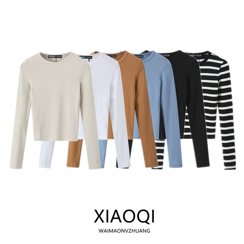 Fashion Style 2024 Fall and Winter New Women's Cotton and Modal Blended Long Sleeves Round Neck T-shirt 4424809