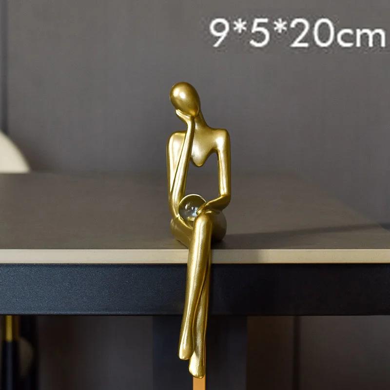 Luxury Gold Abstract Figure Sculpture Home Decoration Office Wine Cabinet Living Room Decor Resin Beautiful Woman Sculpture, 1Pc