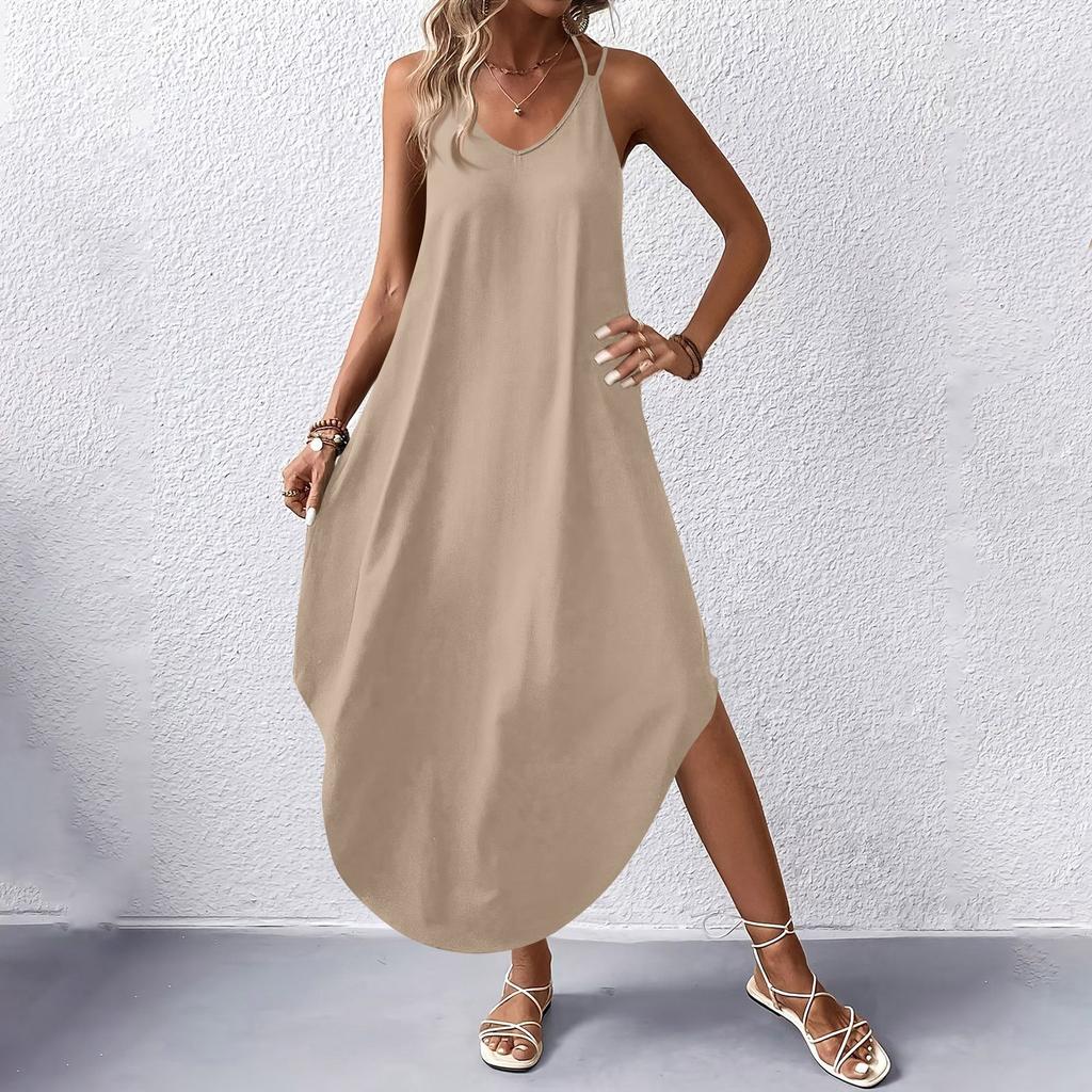 Women's Fashion Casual V-neck Sleeveless  Dresses Print Dresses Beach Long Dresses