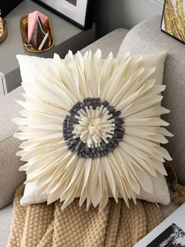 Fashion Modern Style Pink White Throw Pillows 45*45cm Velvet Stitching 3D Chrysanthemum Cushion Waist Pillow Blue Cushion Case