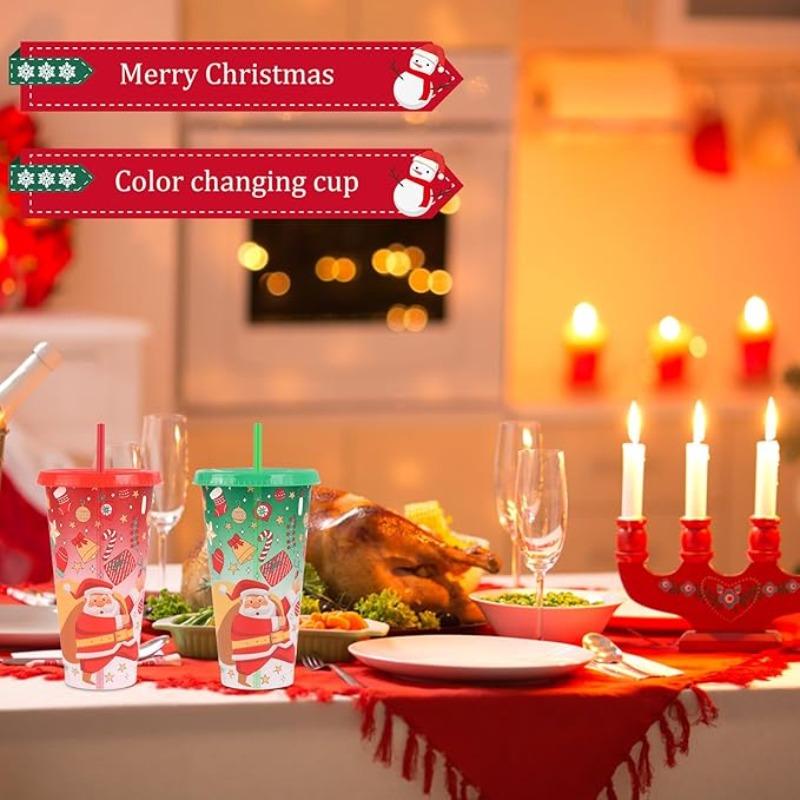 701-800ml Christmas Cups with Lids and StrawsChristmas Coloring ChangingCups Christma Reusable Cups for Water Iced Coffee Or Tea
