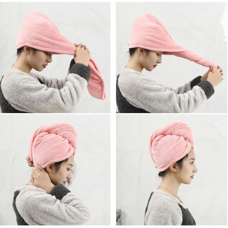 Hair Drying Hat Quick-dry Microfiber Hair Towel Cap Hat Women Bath Hat Solid Towel Cap Super Absorption Turban Hair Dry Cap 1PC