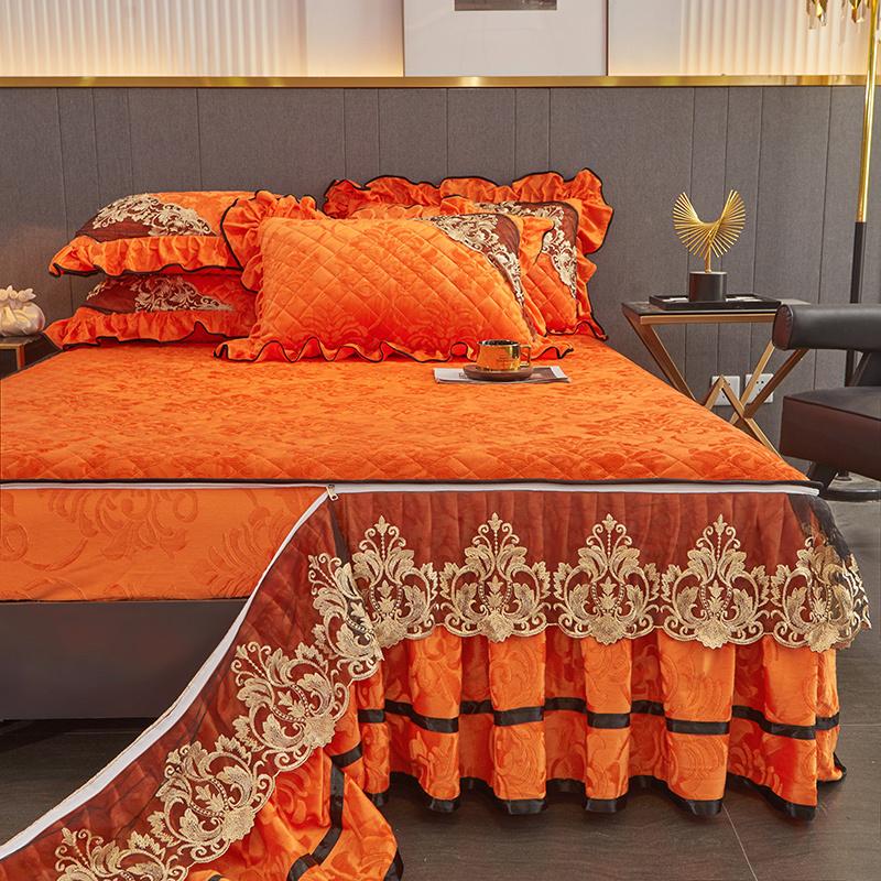 Home Thick Quilted Bed Skirt Bed Cover 3pcs 2 In 1 New Style Removable and Washable Bed Skirt Winter Velvet Bed Cover Non-slip Mattress Protector