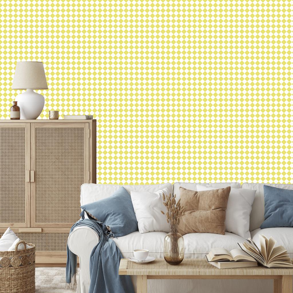 Geometric Rhombus Wallpaper Cream, White and Yellow 50x1000