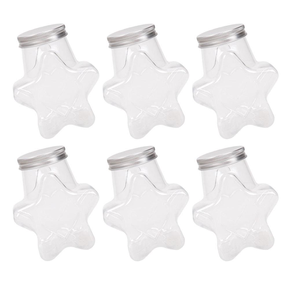 6Pcs Cold Drink Bottle Five-Pointed Star Shape Transparent Pet Plastic Beverage Containers for Juice Milk Tea Outdoor Portable