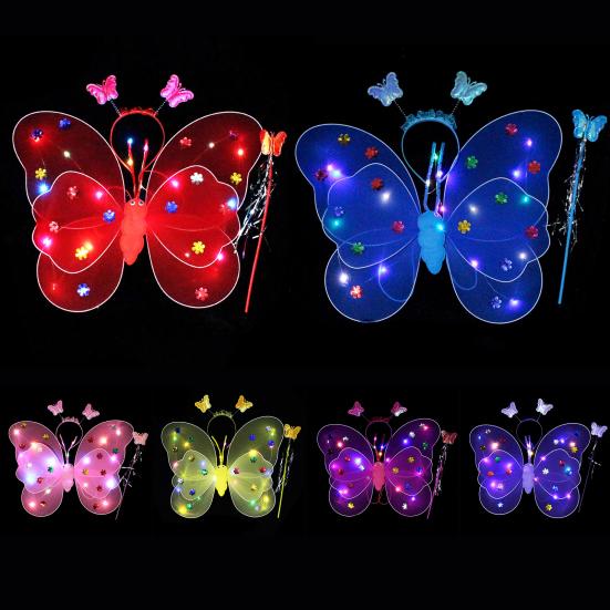 3Pcs/Set Luminous Butterflies Wing Light Up Costume Accessories Cute Vivid Kids Performance Glowing for Festival