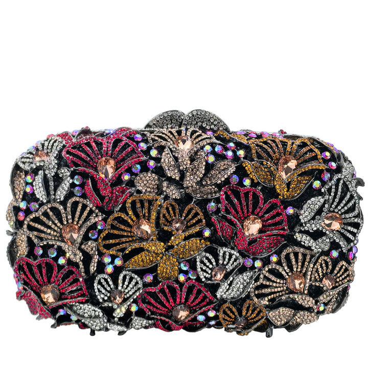 Boutique De FGG Flower Clutch Purses for Women Evening Bags Hardcase Rhinestone Clutch Party Wedding Crystal Clutch Handbag Mini Clutch