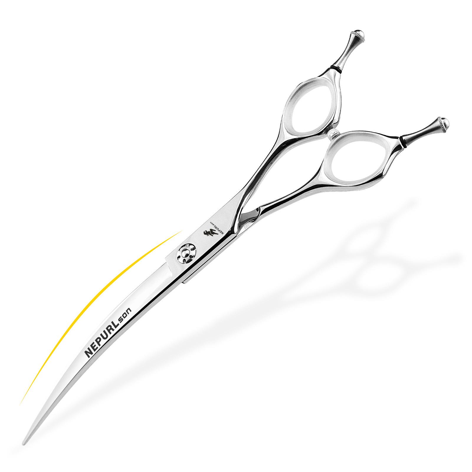 7.0-Inch Double-Tailed Curved Pet Grooming Scissors, Professional Grade for Upper and Lower Curve Cutting