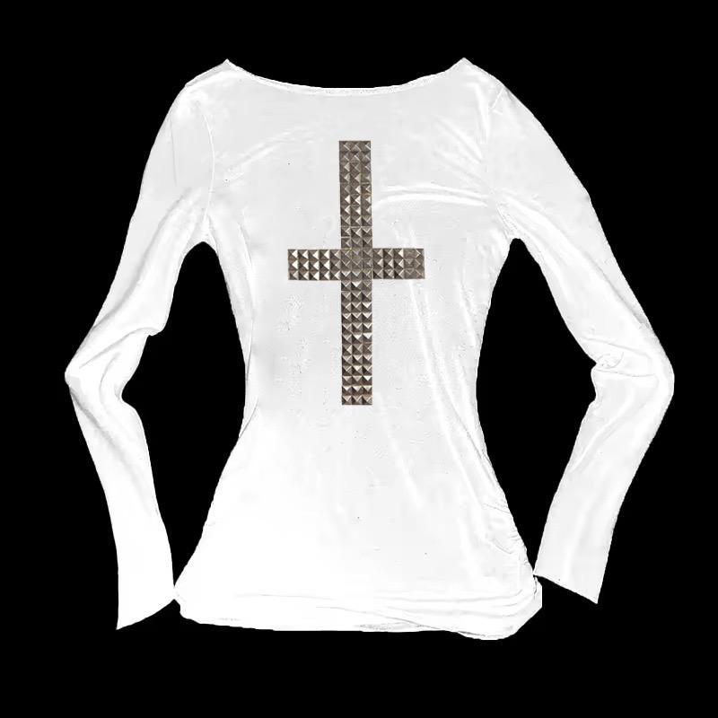 TrendHub Summer Harajuku Y2k Cross Rhinestone Crop Top American Style Hot Girl Sexy Top Slim Fit Chic Crop Top Goth Hip Hop High Street