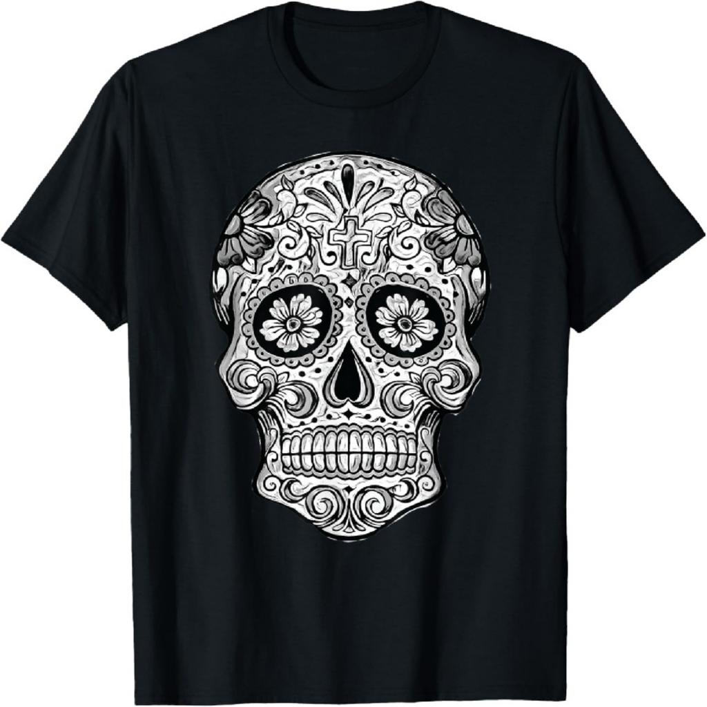 Sugar Skull Black White Image Day Dead Dios De Los Muertos T-Shirt