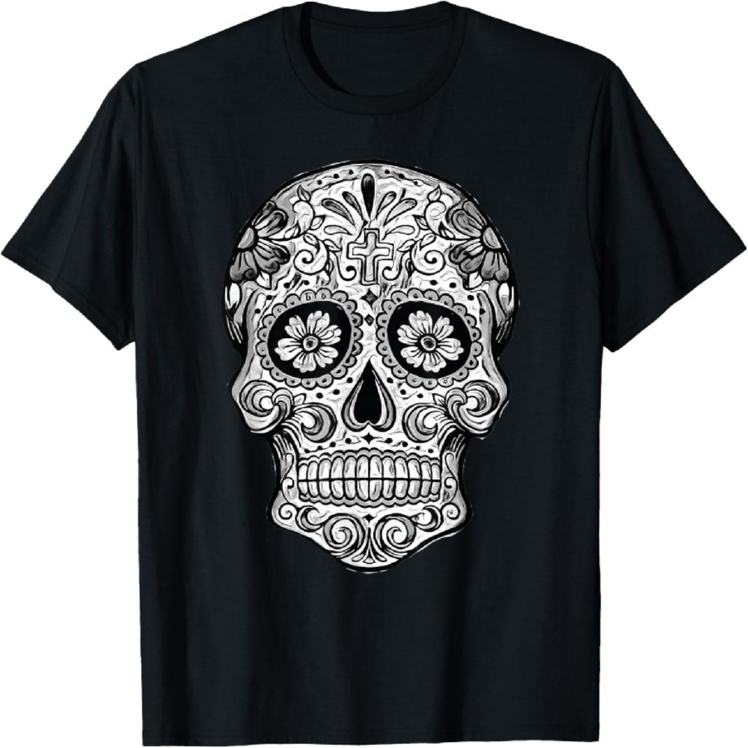 

Sugar Skull Black White Image Day Dead Dios De Los Muertos T-Shirt XXXXXL чорний