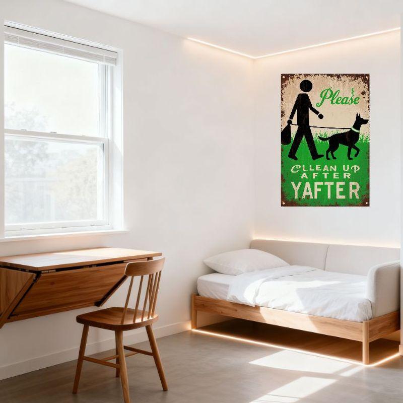 Vintage Style 'Clean Up After Your Pet' Metal Tin Sign with Silhouette Walking Dog & Waste Bag, Rusty Border Wall Decor for Home