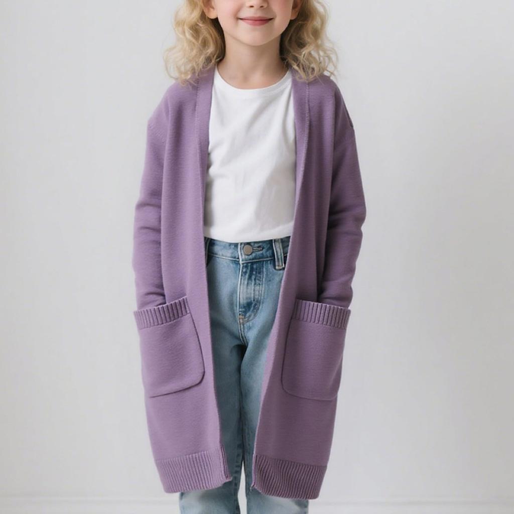 Damenmode - Farbiger übergroßer Strickcardigan mit Tasche, langer Pullover, Freizeitjacke