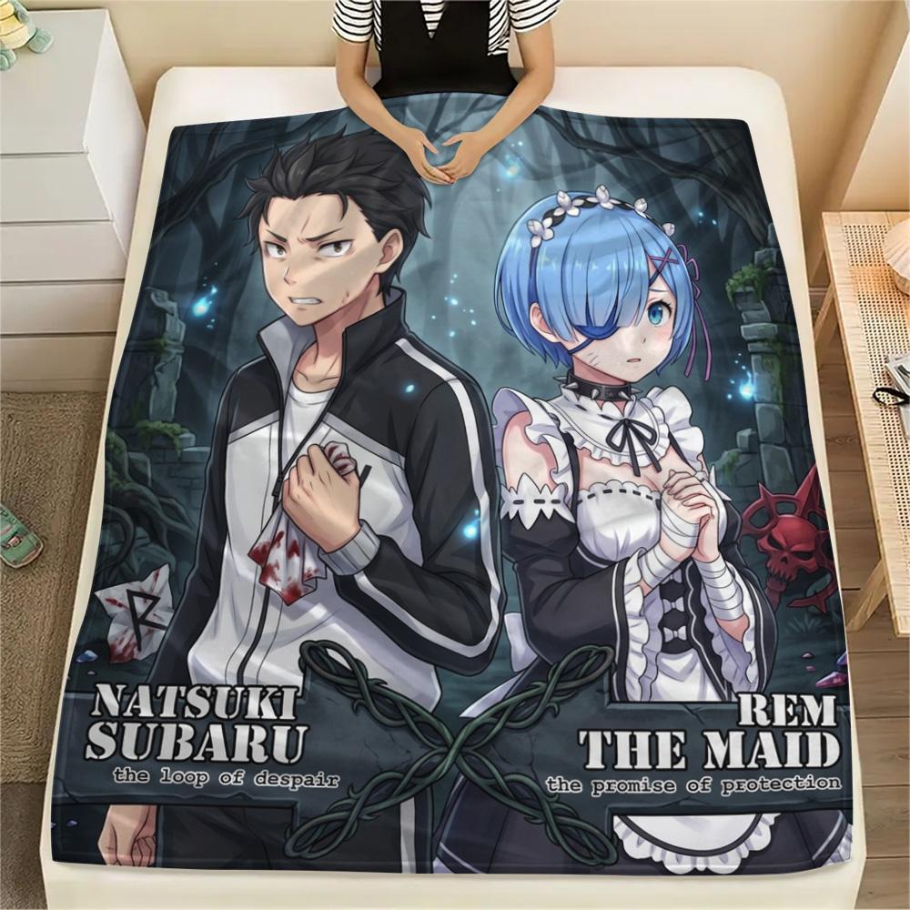 1 Stück Re Zero gemusterte Flanelldecke Geeignet für alle Jahreszeiten Für Heimdekoration Wärme und Komfort Geschenke Feiertagsgeschenk