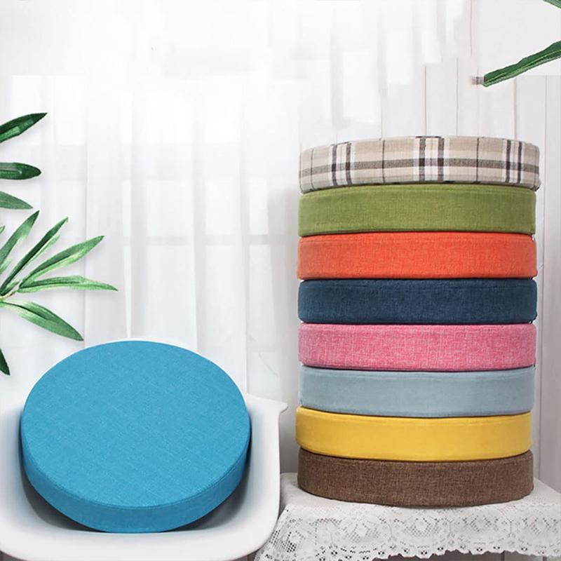 35Cm Seat Cushion High Resilience Round Chair Cushion Round Thick Cushion Dining Chair Washable Cover Anti-Slip Linen