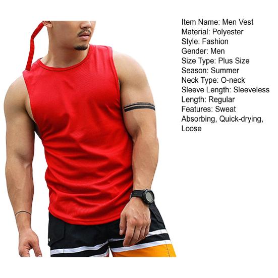 Gilet Uomo Elastico Traspirante Taglio 3D alla Moda Colore Unico Ampio Bodybuilding Streetwear