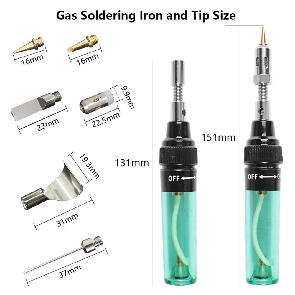 14pcs Portable Soldering Iron Kit Gas Soldering Iron Pen Butane Cordless Welding Gun Burner Adjustable Flame Blow Torch Tip Tool