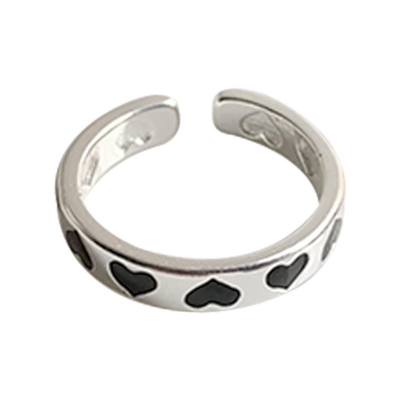 Lan Zhi 925 Sterling Silver Women's Enamel Heart Ring, Korean Simple Versatile Non-Fading Design