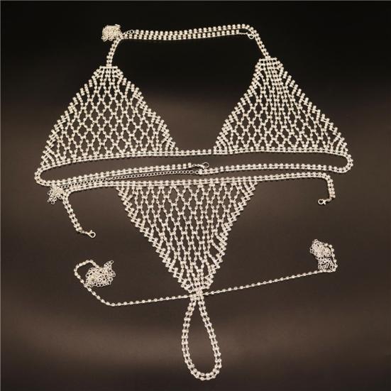 1 Set Body Chain Sexy Adjustable Exaggerated Shiny Hollow Out Dress Up Gift Rhinestones Bikini Body Chain Beach Bra Jewelry Nightclub Wear