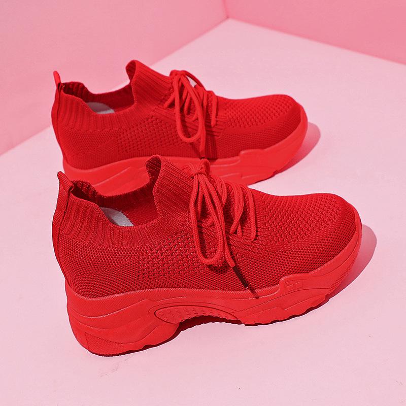 

Inner height increase white shoes women s spring new breathable versatile mesh shoes women s fashion sports and leisure 38 красный