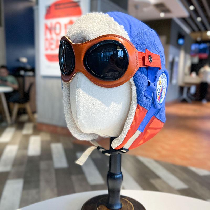 Removable Goggles Pilot Hat for Men and Women In Autumn and Winter Thickened Velvet Lei Feng Hat Cycling and Skiing Ear Protection Hat
