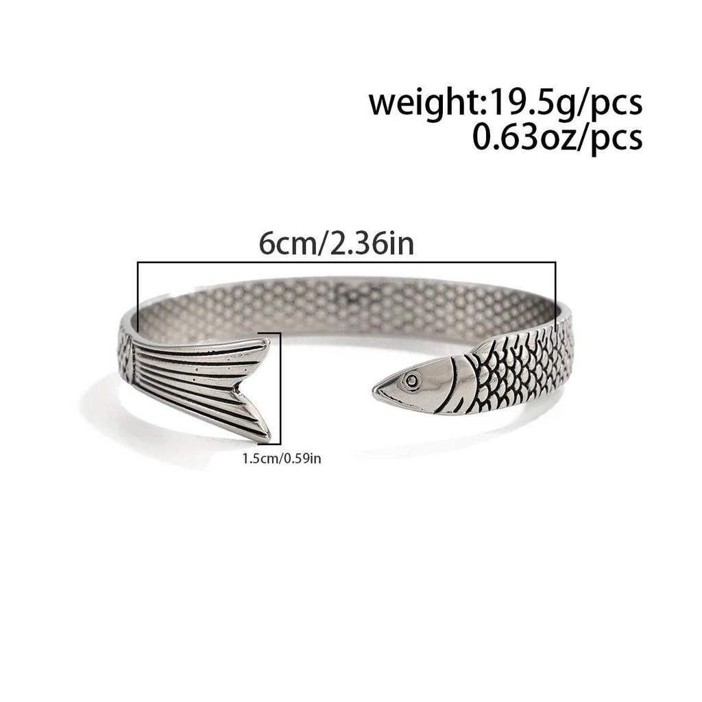 KunJoe New Creative Fashion Personality Lucky Fortune Fish Open Adjustable Bangle Men HipHop Silver Color Metal Bracelet Jewelry