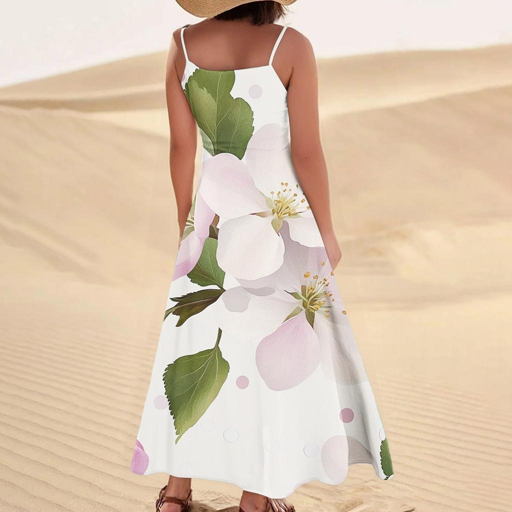 Women's Casual Tie- Floral Print Sleeveless Pocket Dress