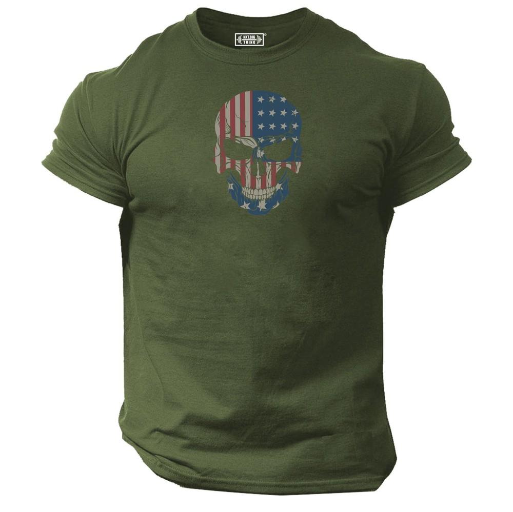 American Skull T Shirt Gym Clothing Bodybuilding Training Workout Boxing Mma Top S