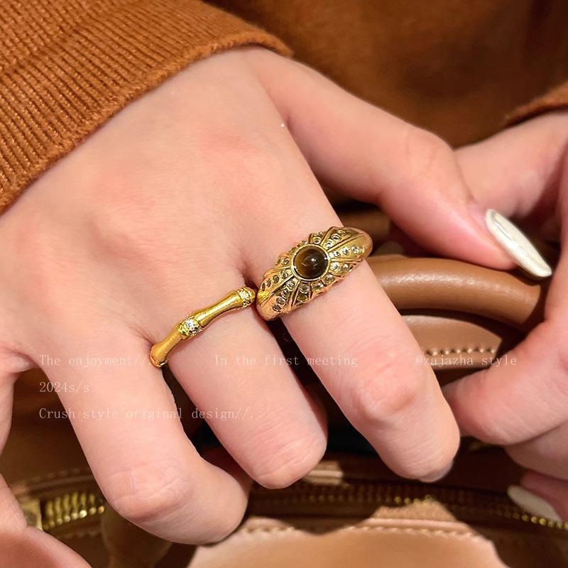Mid ancient style tiger eye stone niche unique retro high-end exquisite ring