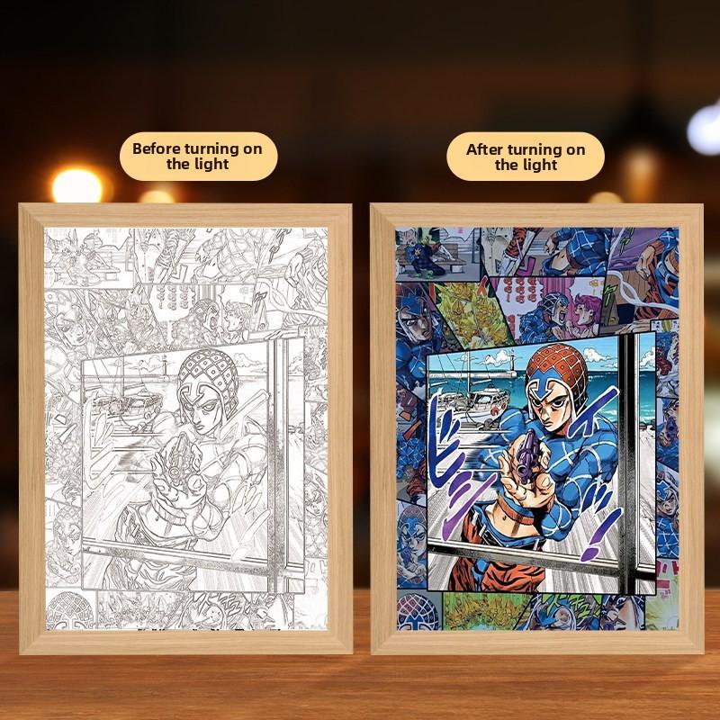 23cm/9.06in 3D Anime Motion Night Light Painting JOJO Peripherals Mirror Photo Lamp Bedroom Table Party Supplies Gift Decoration