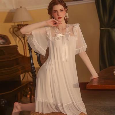 Camisón de Mujer Malla Encaje Cuello en V Lazo Pijama