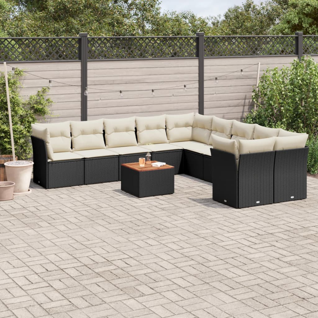 Vidaxl 11-Cz. Garden Lounge Set, Cushions Black Rattan Pe