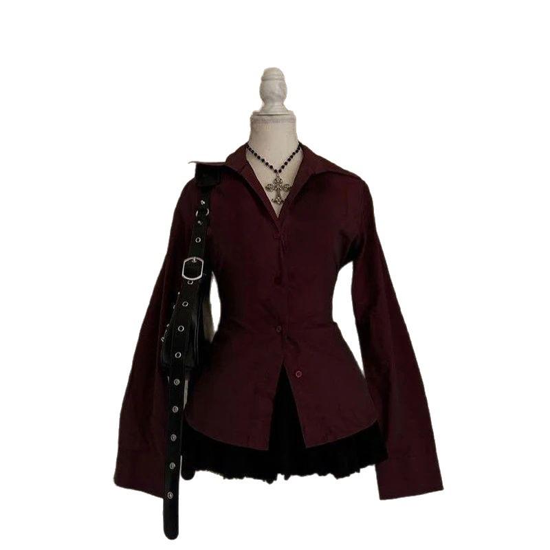 Y2K Französisches Schlank geschnittenes gestreiftes Hemd mit Kragen - Vielseitiges, sexy, einfarbiges Oberteil