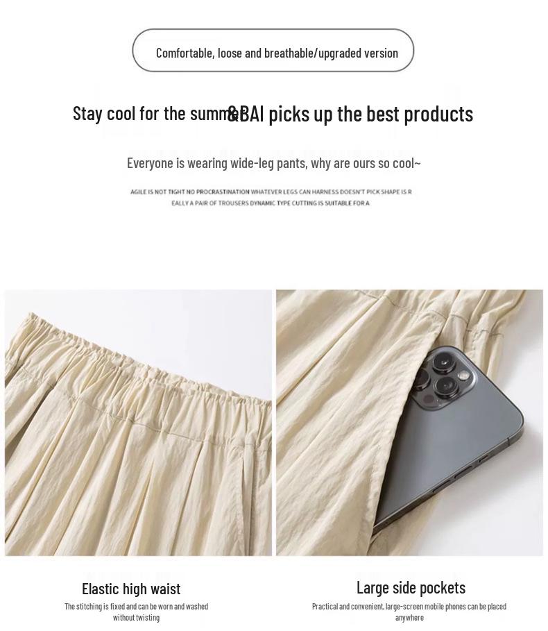 Women's High-Waist Japanese-Style Pleated Wide-Leg Pants - Lightweight, Loose Fit, Slimming, Sun Protection