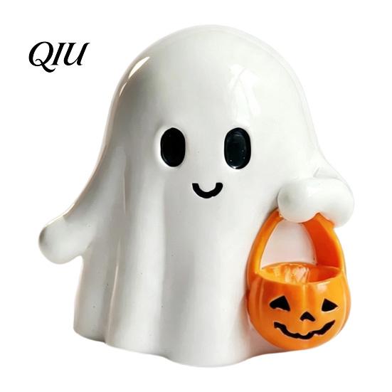 Mini Ghost Figurine Halloween Resin Figurine, Creepy Witch Hat Statue, Table Decor Pumpkin Reading Ornament for Holiday Party Decoration