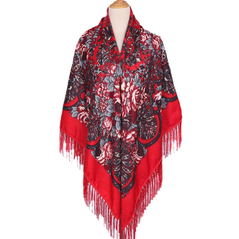 Women's Plus Size Retro Print Shawl Scarf - Large Square Evening Dress Wrap