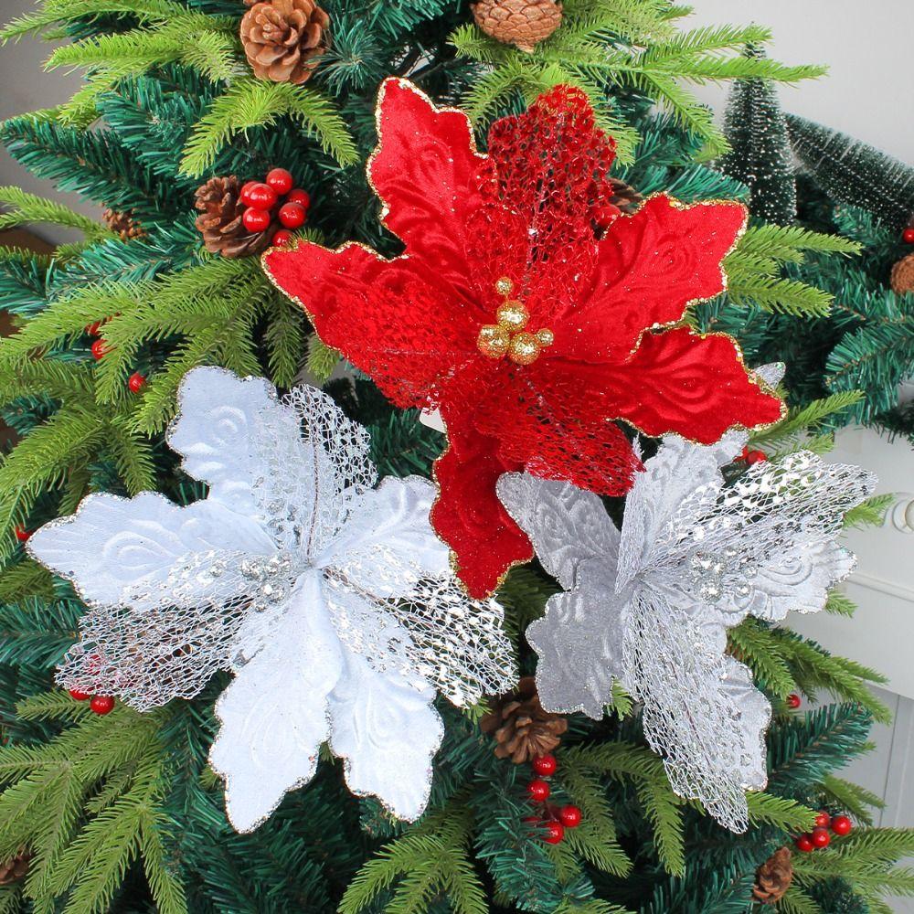 2pcs Sequins Christmas Glitter Flower Christmas Tree Decorations  Home New Year Decor Gifts