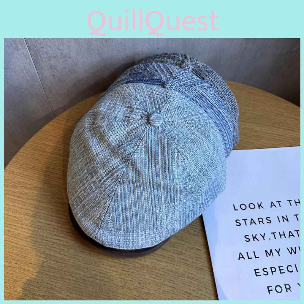 Spliced Minimally Design Striped Women Denim Casual Beret For Autumn And Winter