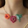 Insects Acrylic Flower Necklace Butterfly Flower Clavicle Chain Colorful Rhinestone Necklace  Gift