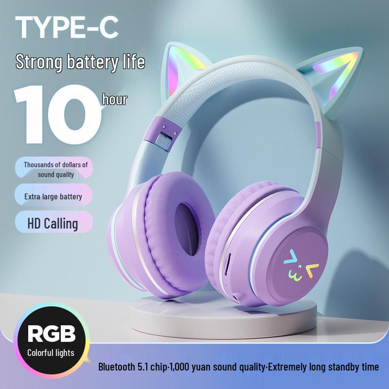 2025 Cat Ear Luminous Bluetooth Earphones with Long Battery Life & Stereo Sound