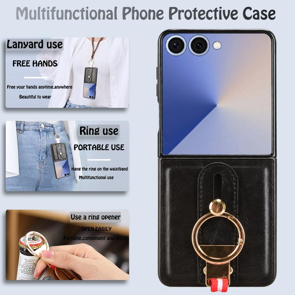 For Samsung Galaxy Z Flip7 5G Case Wristband Kickstand Leather+PC+TPU Phone Cover with Bottle Opener