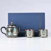 Gold & Silver Inlay Gaiwan Tea Set: Chinese Taotie Teapot with Gilded Teacup & Infuser