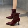 Wind pointed high heel patent leather glossy belt buckle high tube but knee boots knight boots women's Martin boots